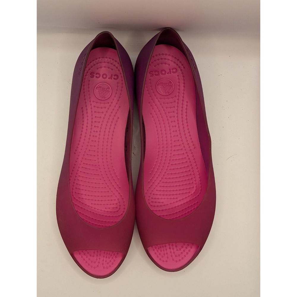 Crocs Carlie Pink Lavender Ballet Flats Slip On Peep Toe  jelly Shoe Size 10